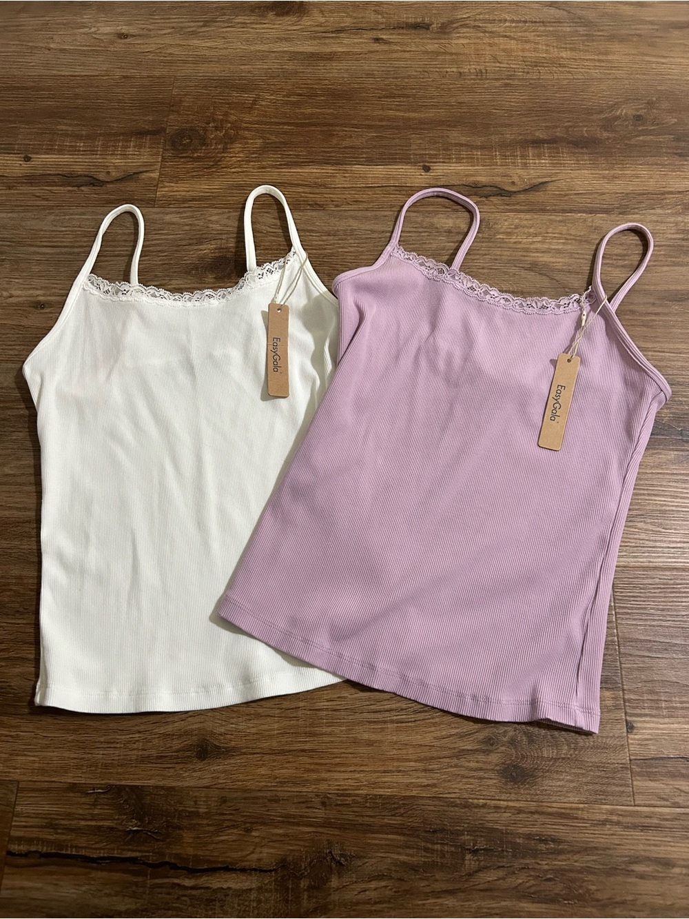 NEW set of Women’s Lace-Trim Cami Tank Top— White & Purple- size small